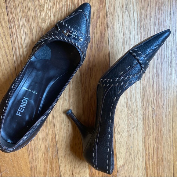 Fendi vintage 90’s brown leather pumps size 36.5 - Picture 5 of 6
